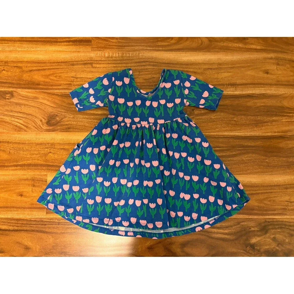 Hanna Andersson Short Sleeve Skater Dress, Tulip Print, Size 3T